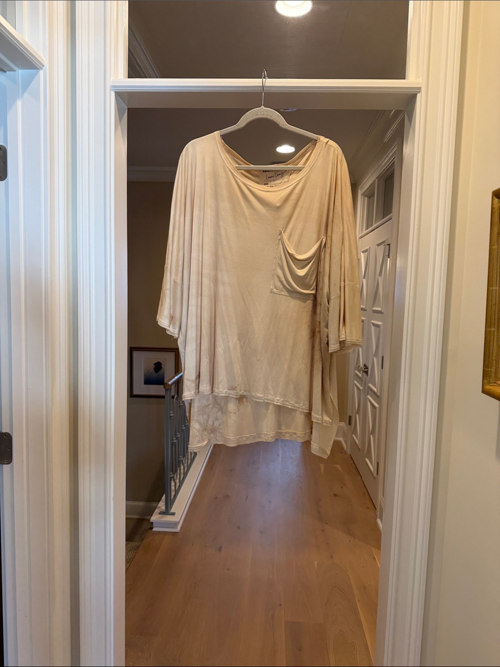 Amano by Lorena Laing Light Cream silk oversized tee with tea stain detailing